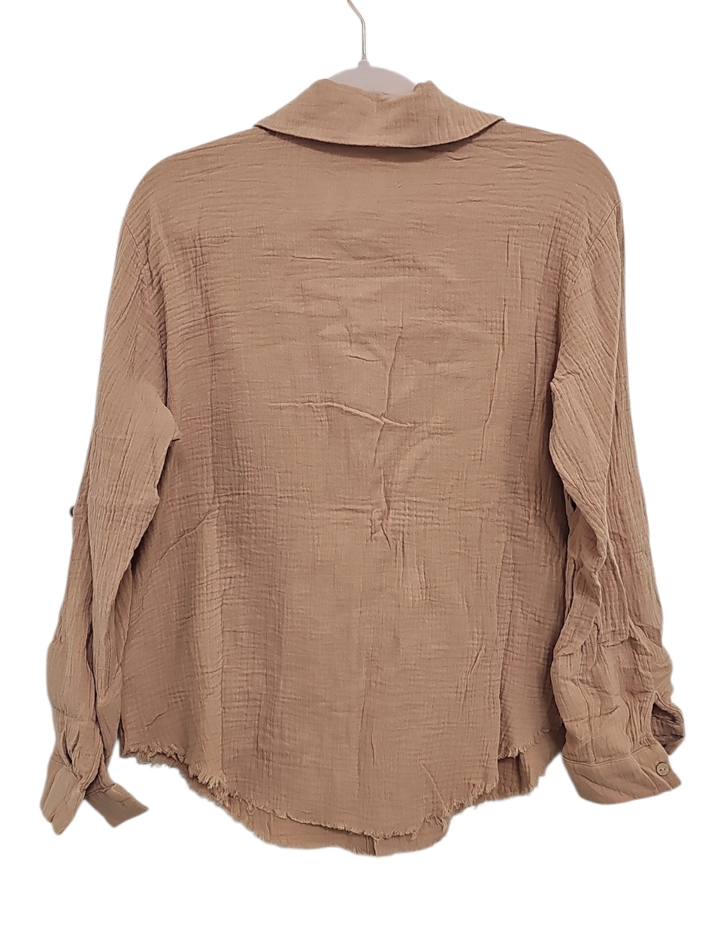New Zenana Cotton Top Womens Size S XL Tan Button Down Neutral Festival - Picture 2 of 3